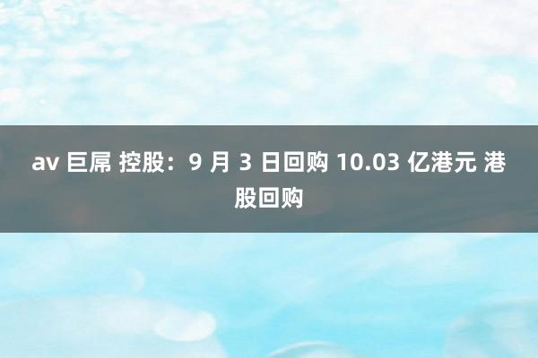 av 巨屌 控股：9 月 3 日回购 10.03 亿港元 港股回购