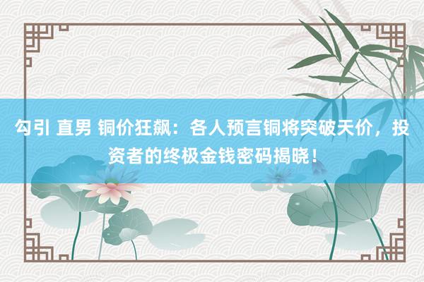 勾引 直男 铜价狂飙：各人预言铜将突破天价，投资者的终极金钱密码揭晓！