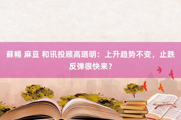 蘇暢 麻豆 和讯投顾高璐明：上升趋势不变，止跌反弹很快来？